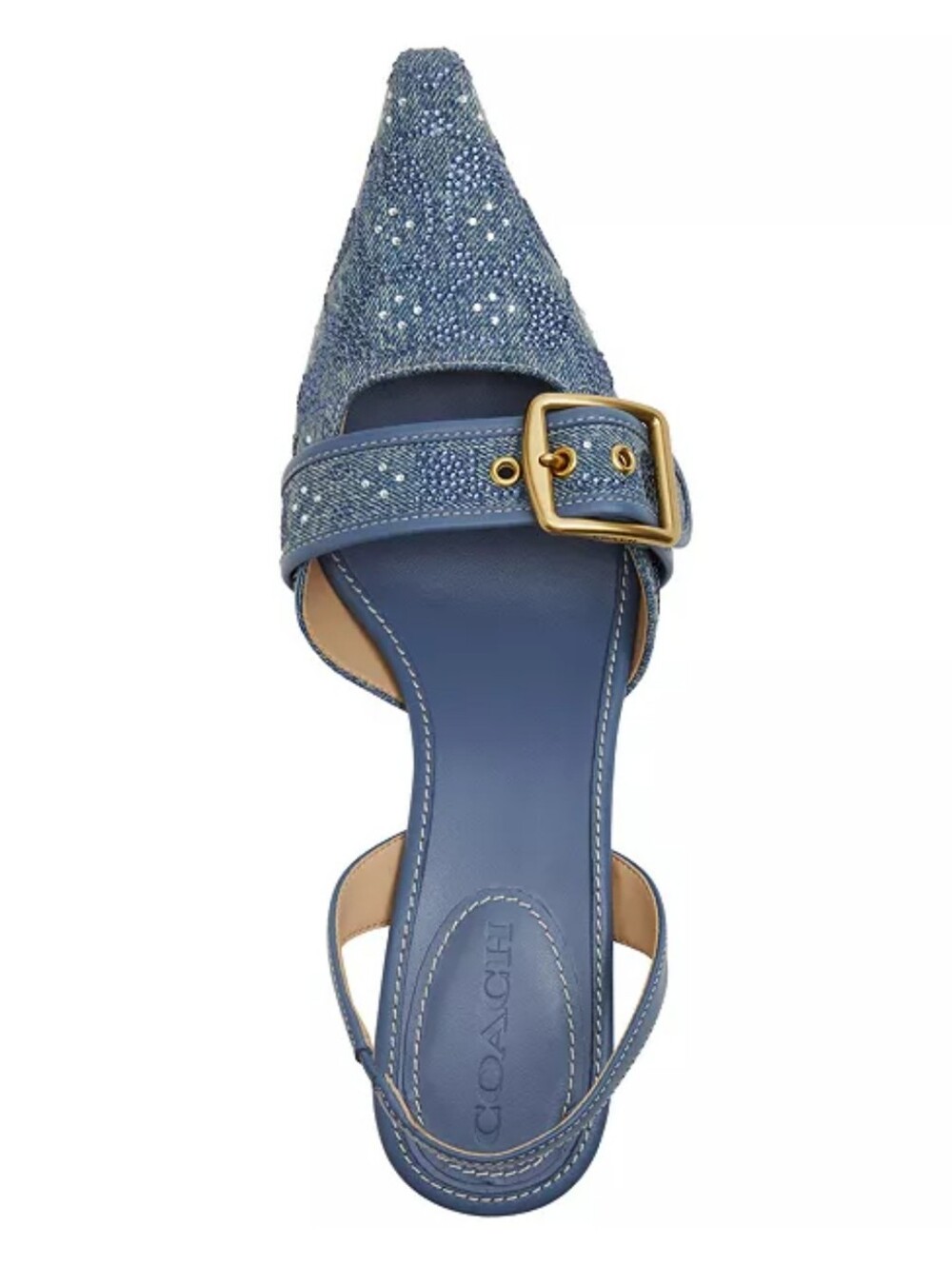 🔥COACH Margot Denim Blue Signature Crystal Slingback Kitten Heel Sz 9.5 NWT!